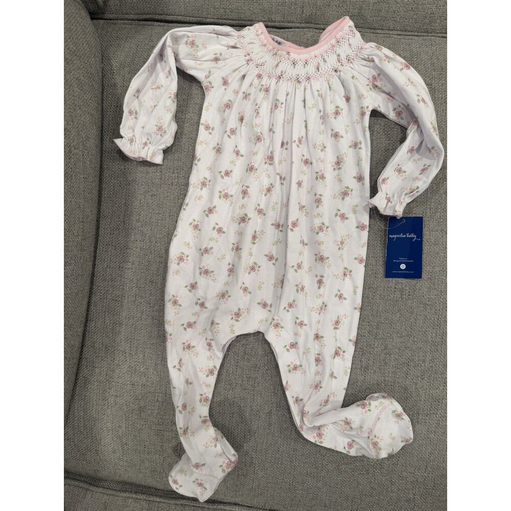Magnolia Baby Smocked Bishop Style Long Sleeve Fleoal Romper 9 Months NWT $62
